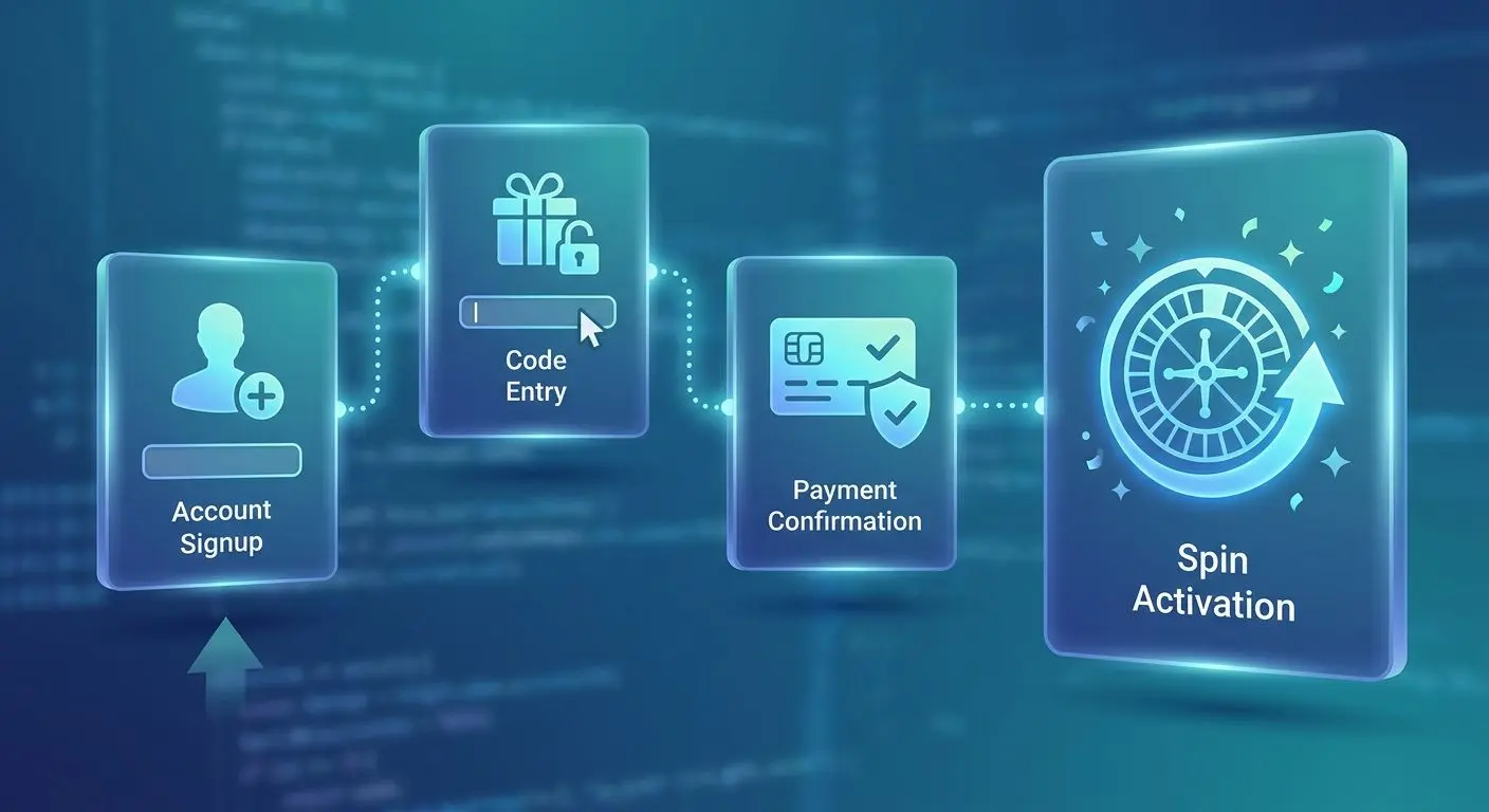 Step by step visual for activating a free spins promotion