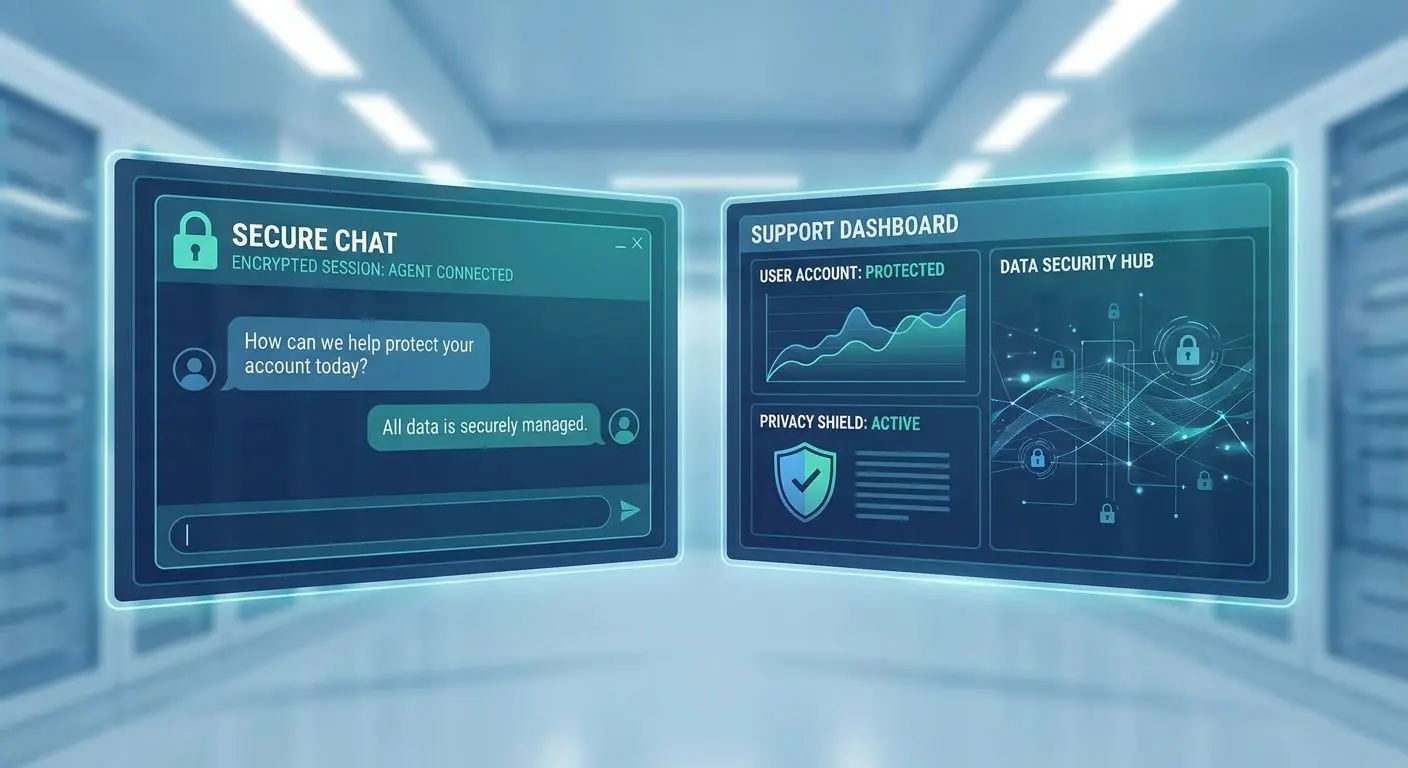 Secure support chat illustration with lock icon