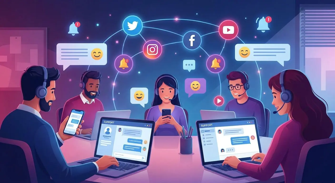 Online team communication and social media contact concept