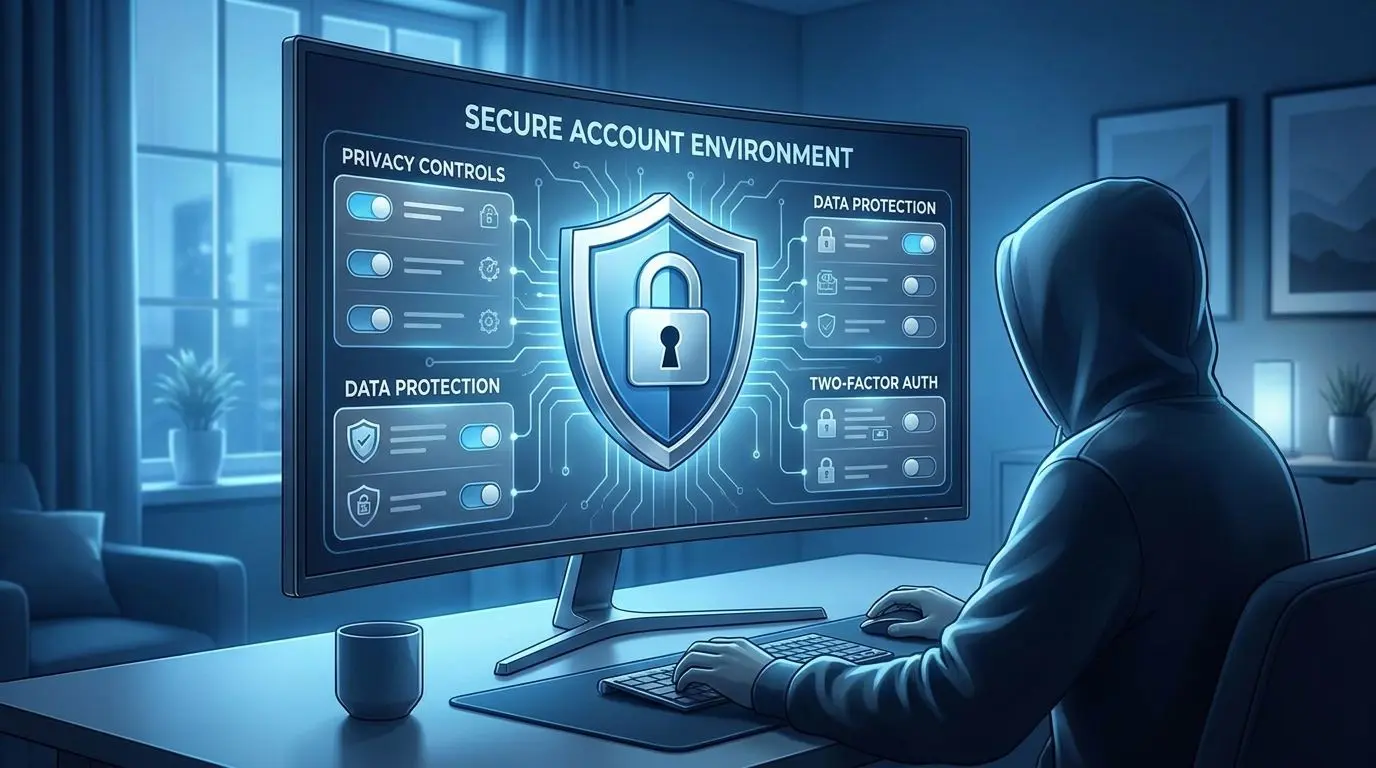 Secure account settings visual with shield lock and user control