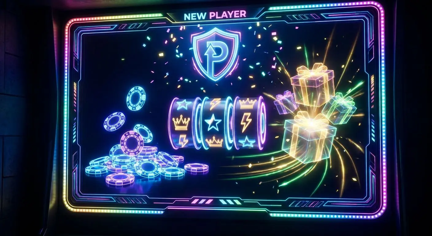 Welcome offers visual with chips and spins-themed interface