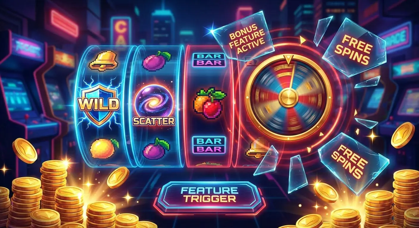 Slot symbols and bonus feature icons illustration