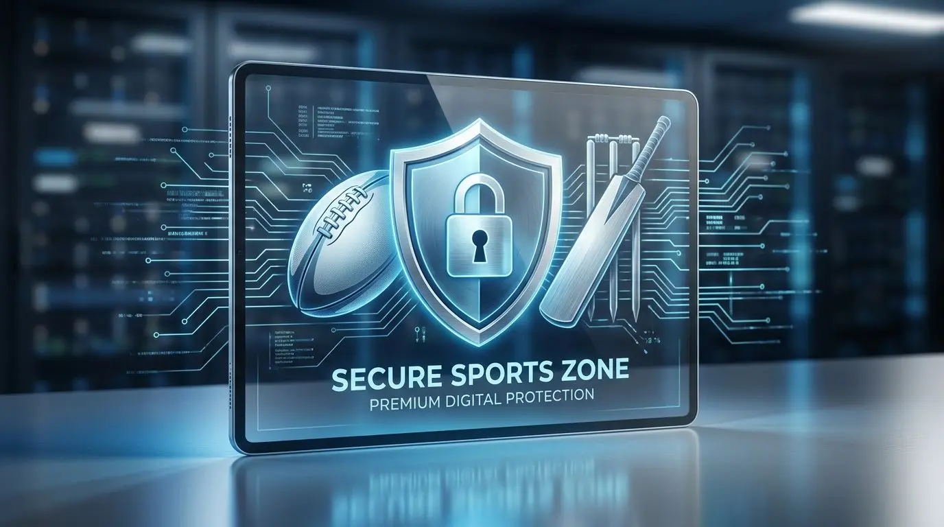 Secure sports platform concept with shield and sports elements