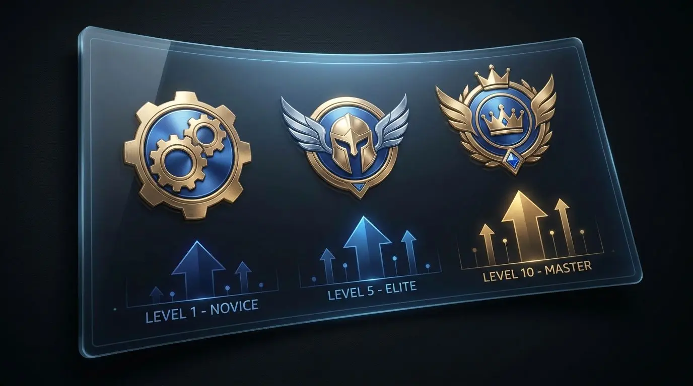 Visual progression of VIP levels with premium badges