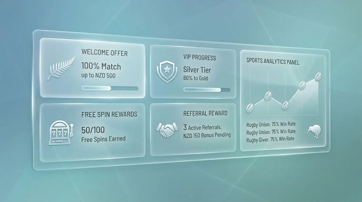 Different Spinbet bonus types in one dashboard Dashboard illustration showing different Spinbet bonus types in one place