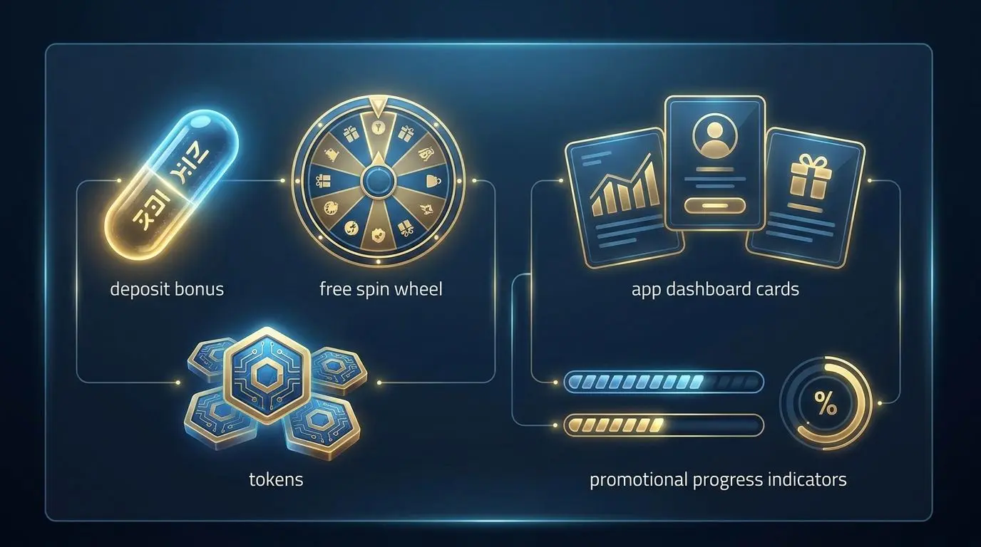 Illustration of welcome bonus components including deposit reward and free spins