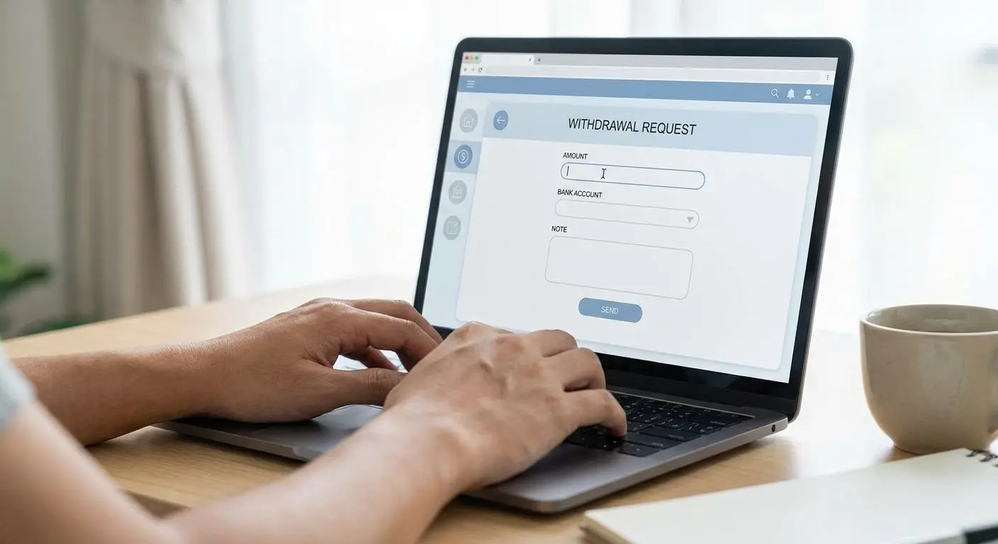 User filling in a withdrawal form on a cashier screen